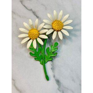 Vintage Dual Enamel Daisy Flower Brooch Pin -296